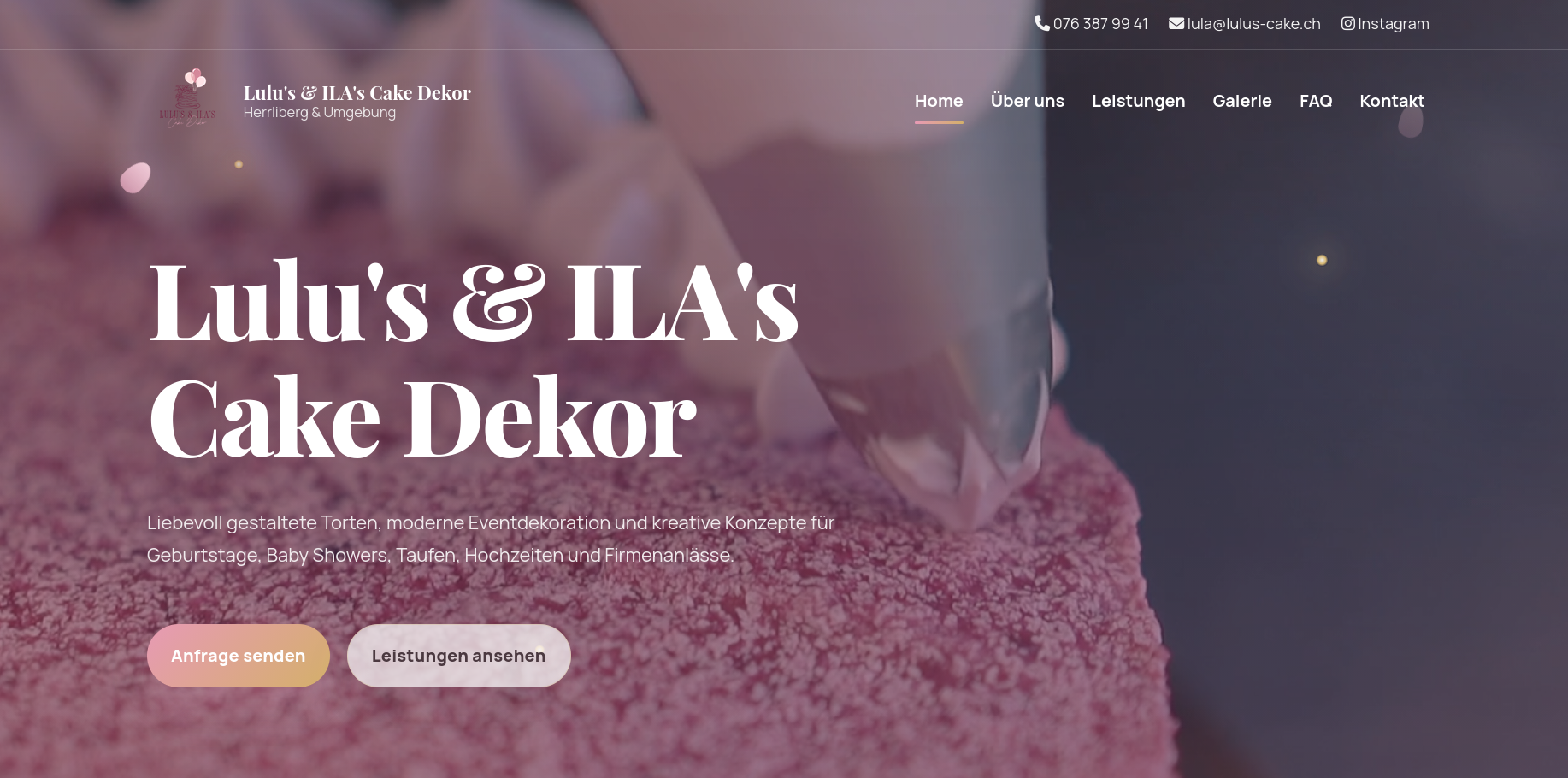 Lulu's Cake Website für individuelle Torten und Eventdekoration in Herrliberg