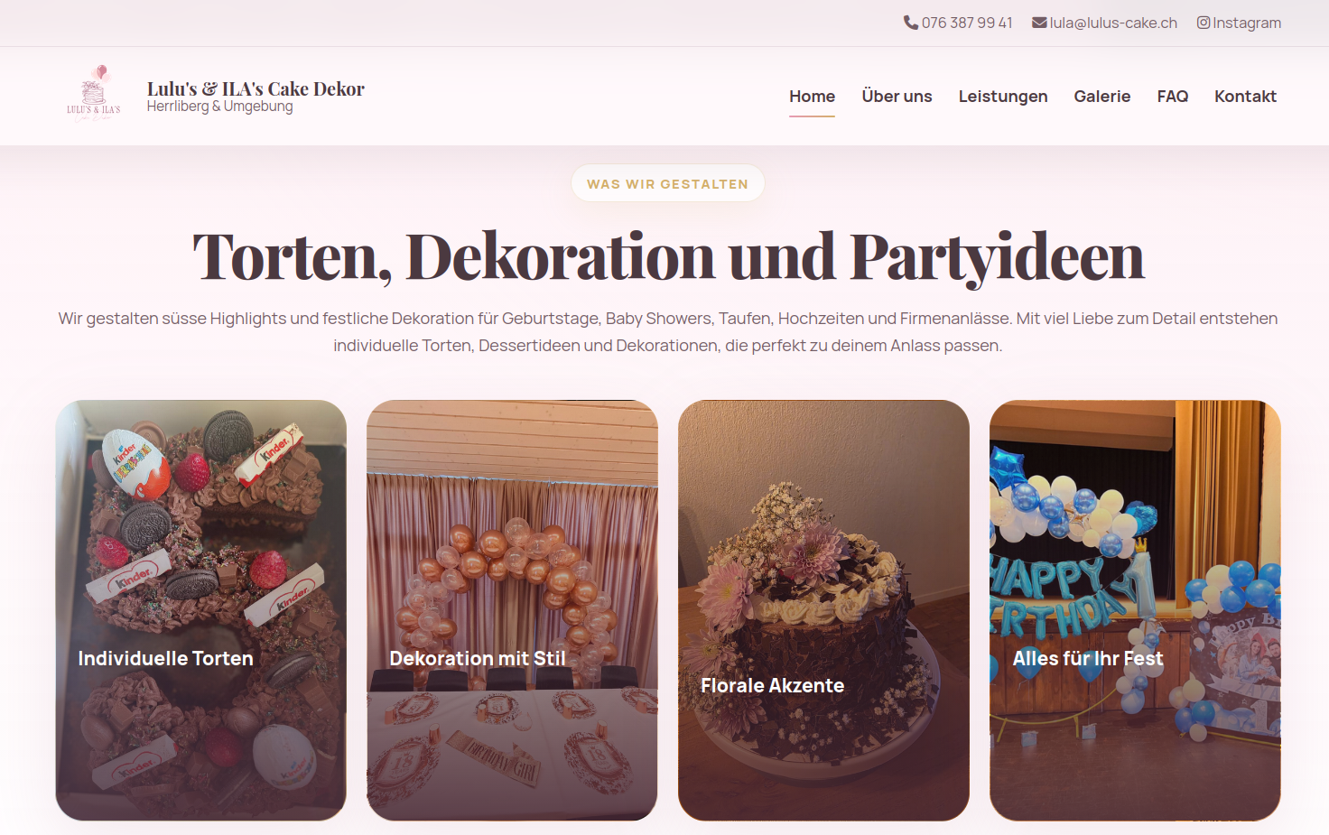 Service-Seiten für Torten, Eventdekoration und Partyorganisation