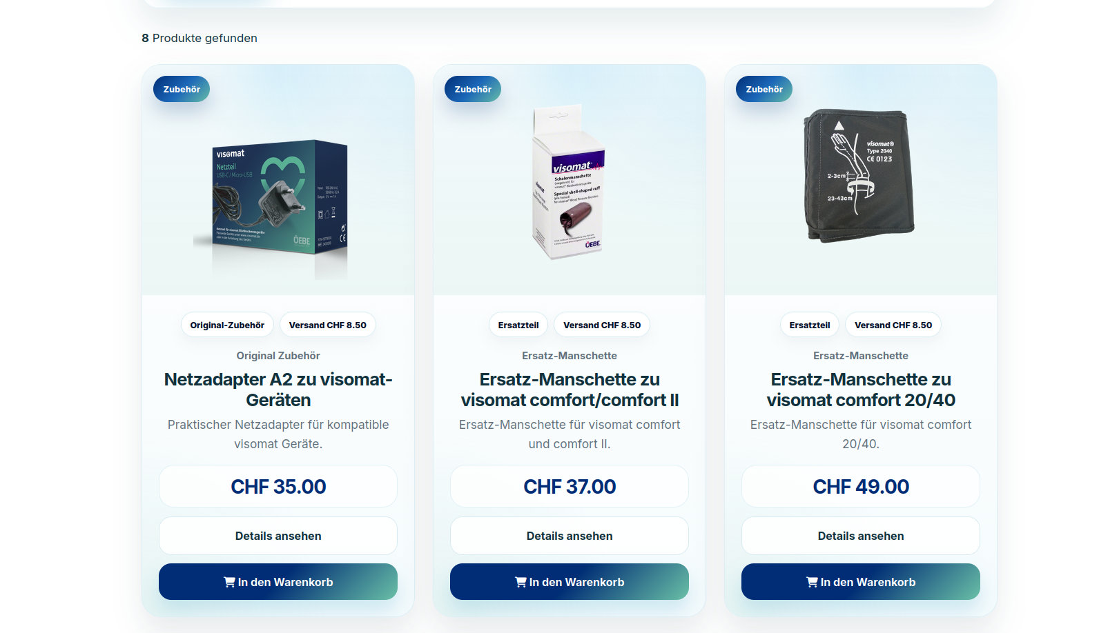 Produktkategorie-Seite für visomat Blutdruckmessgeräte